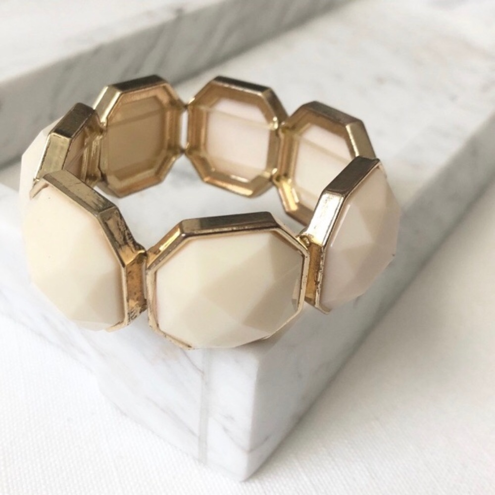 No Brand | Gold + Cream Stretch Bracelet